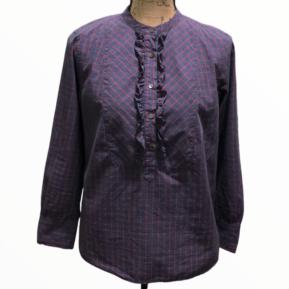 {J. Crew} Half Button Down Shirt With Ruffled Edge